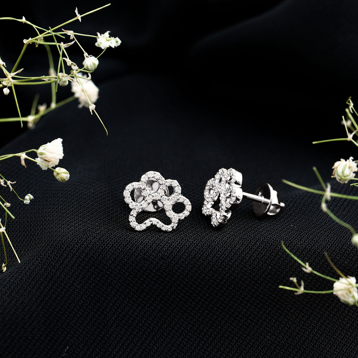 Lab Grown Diamond Paw Print Earrings For Women Lab - ( EF-VS ) - Rosec Jewels