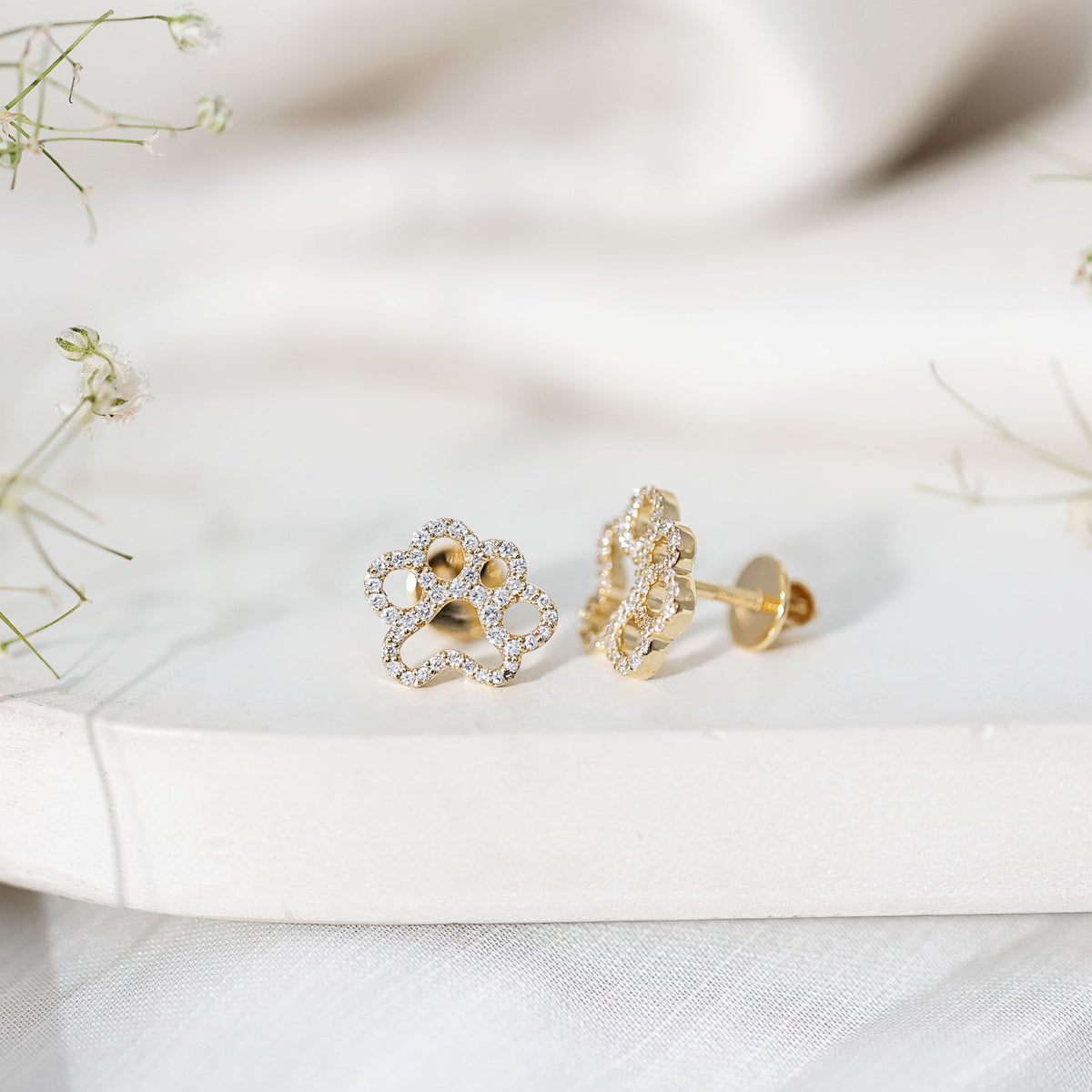 Lab Grown Diamond Paw Print Earrings For Women Lab - ( EF-VS ) - Rosec Jewels