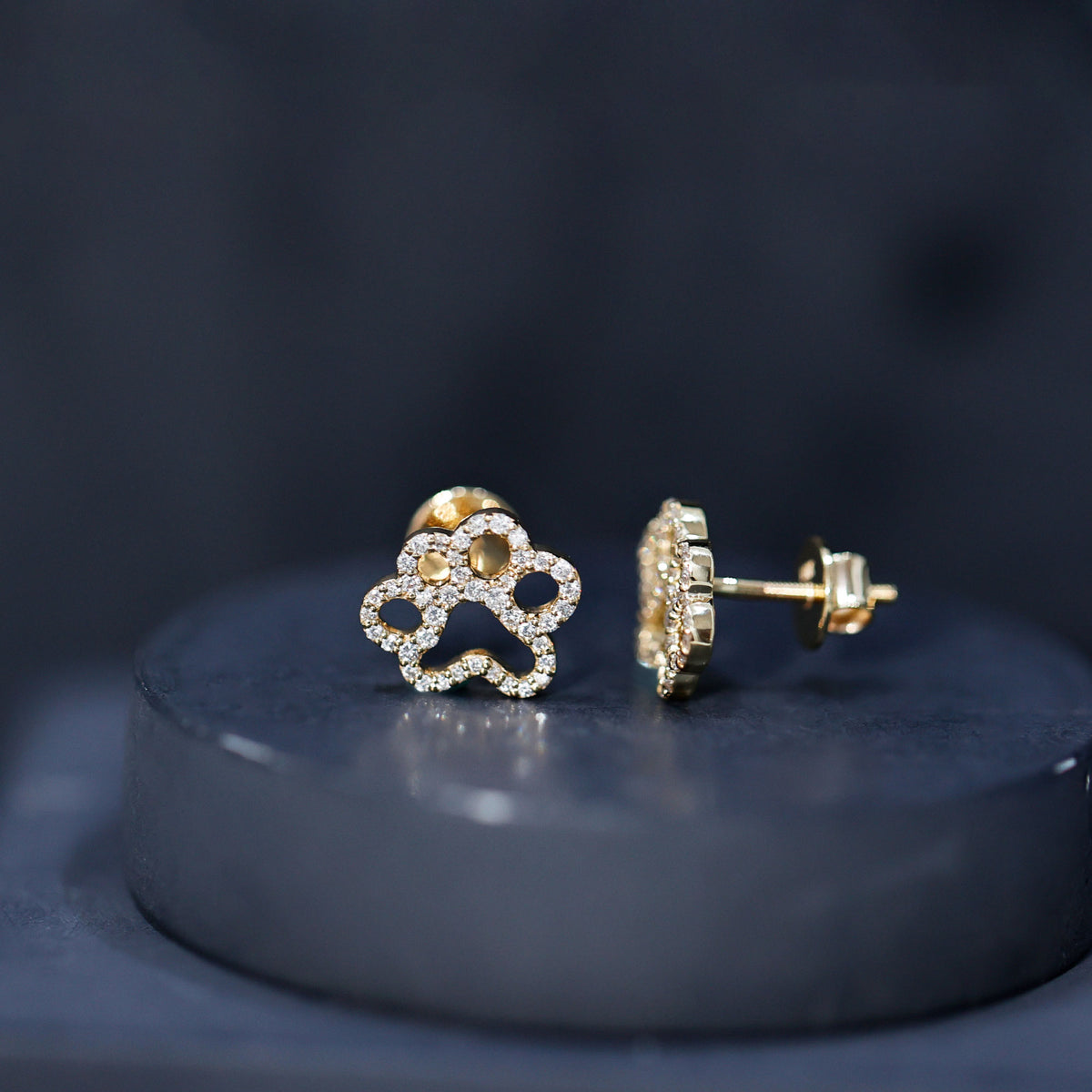 Lab Grown Diamond Paw Print Earrings For Women Lab - ( EF-VS ) - Rosec Jewels