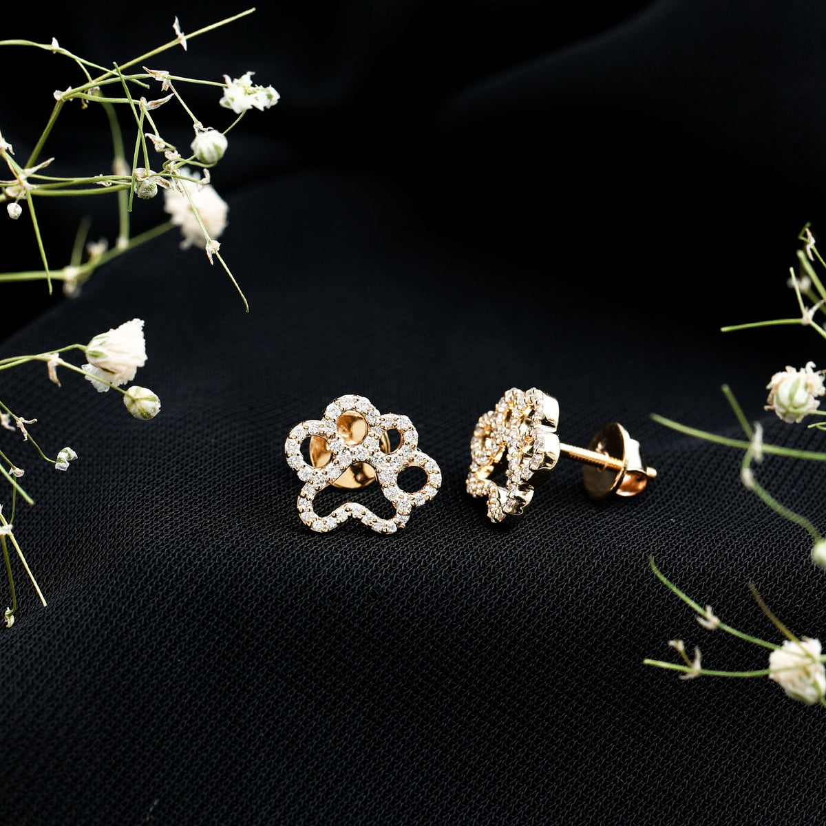 Lab Grown Diamond Paw Print Earrings For Women Lab - ( EF-VS ) - Rosec Jewels