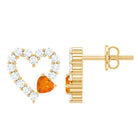 Rosec Jewels-Certified Fire Opal and Diamond Heart Stud Earrings in Silver