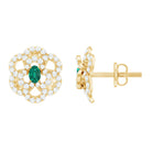 Rosec Jewels-Lab Grown Emerald Diamond Flower Stud Earrings with Screw Back
