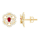 Rosec Jewels-Nature Inspired Lab Grown Ruby Diamond Flower Stud Earrings