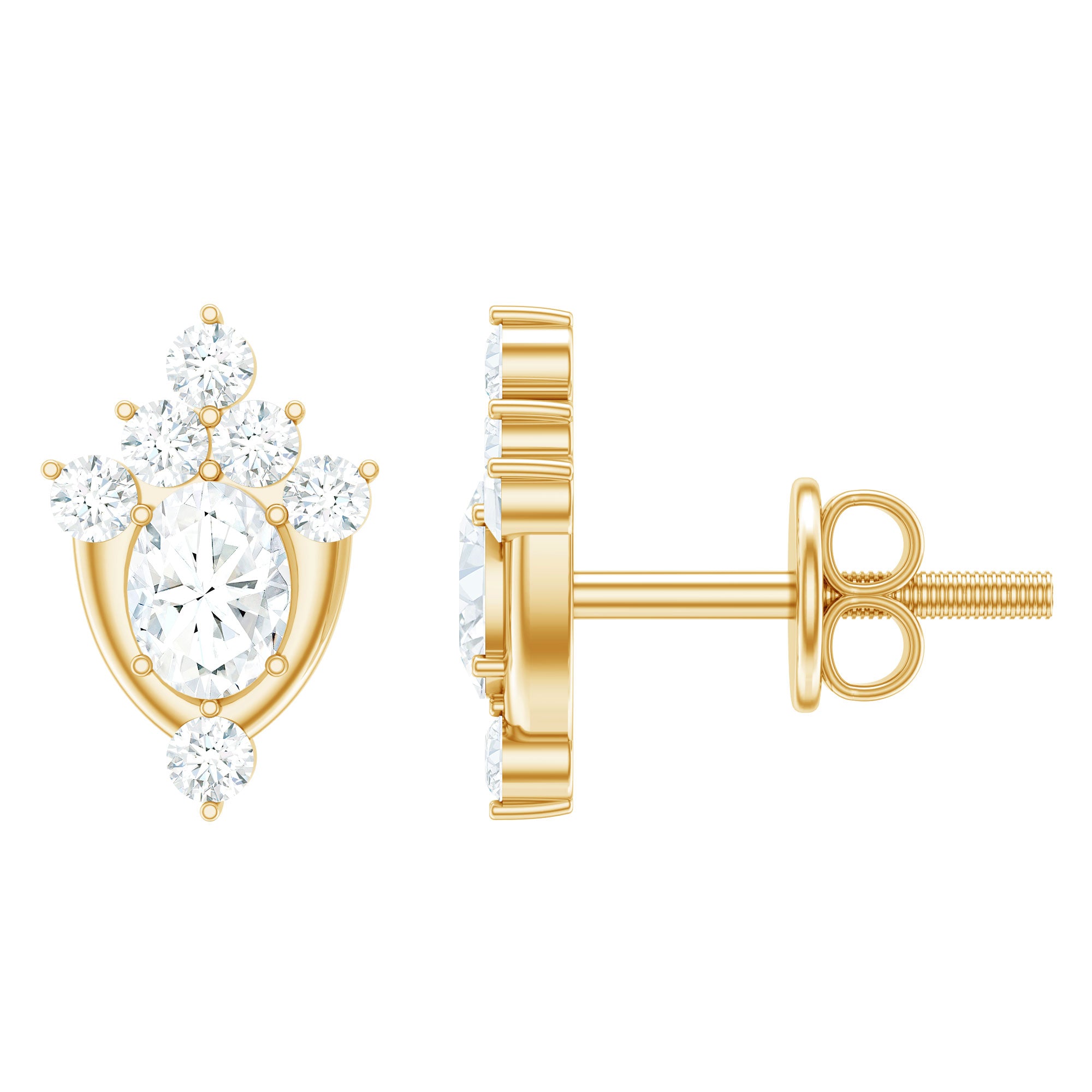 Rosec Jewels-Certified Moissanite Classic Stud Earrings in Gold Plated Silver