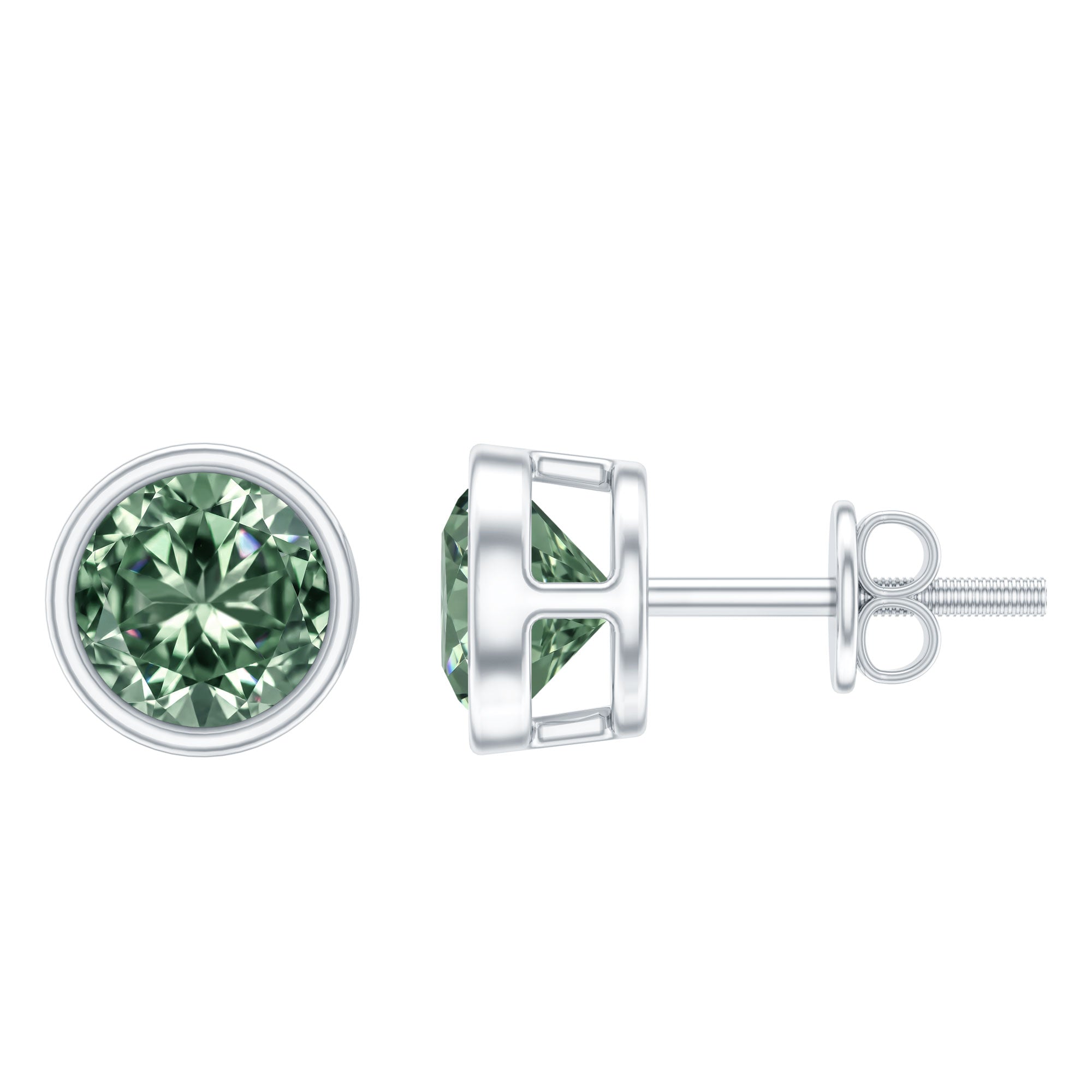 Rosec Jewels-IGI Certified Bezel Set Lab Grown Green Diamond Stud Earrings 2 Carat