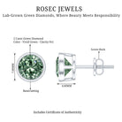 Rosec Jewels-IGI Certified Bezel Set Lab Grown Green Diamond Stud Earrings 2 Carat