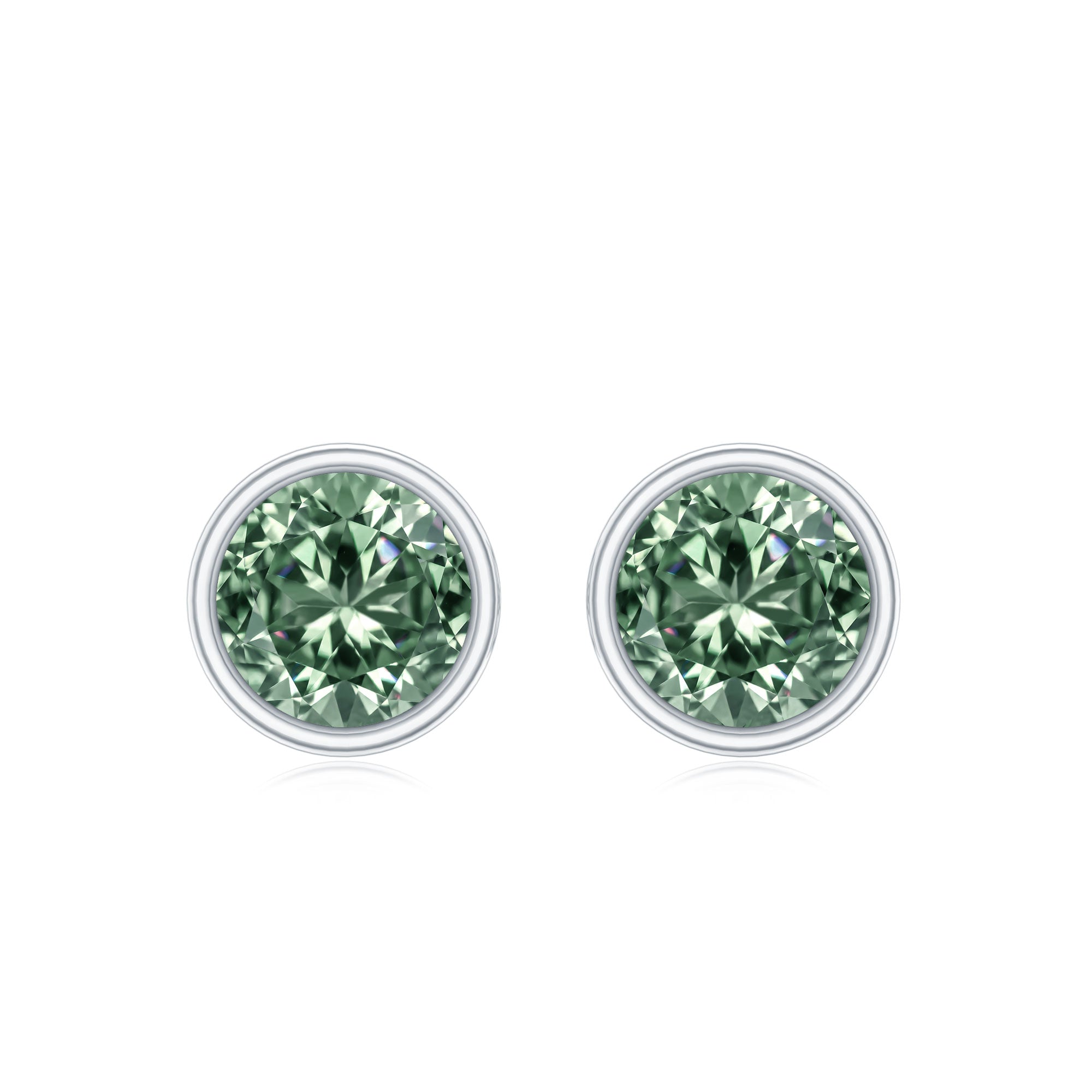 Rosec Jewels-IGI Certified Bezel Set Lab Grown Green Diamond Stud Earrings 2 Carat