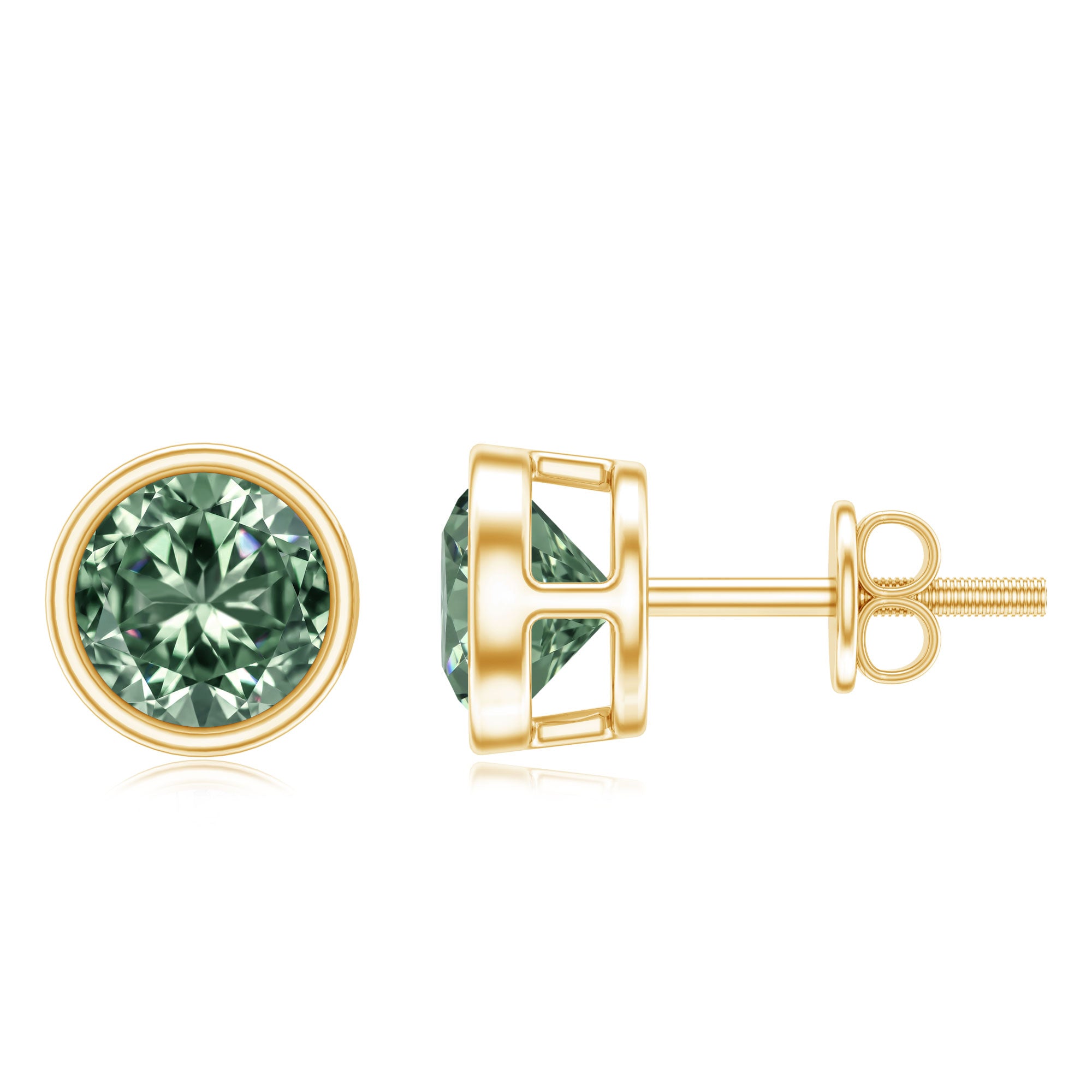 Rosec Jewels-IGI Certified Bezel Set Lab Grown Green Diamond Stud Earrings 2 Carat