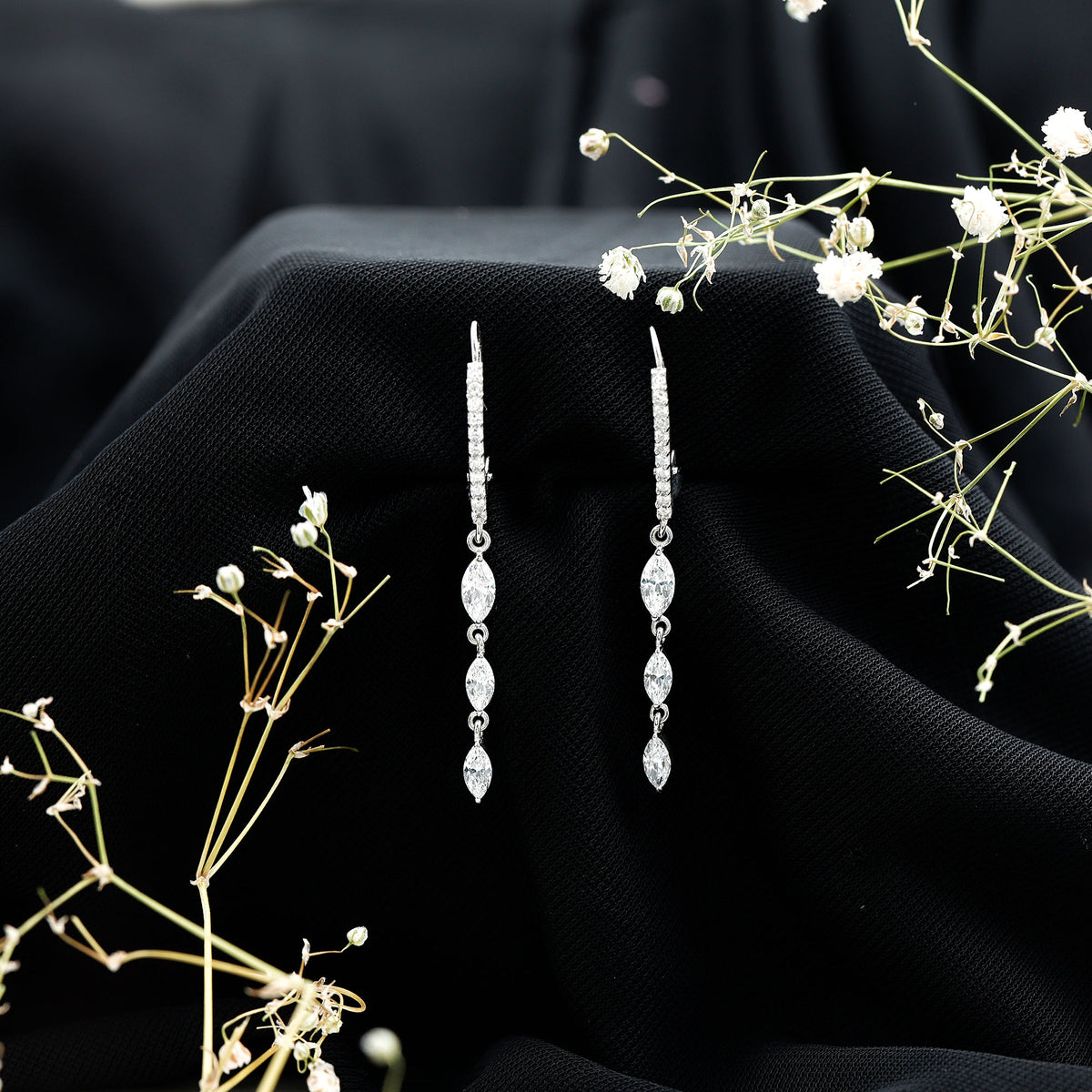 Certified Lab Grown Diamond Long Dangle Earrings for Bride Lab - ( EF-VS ) - Rosec Jewels