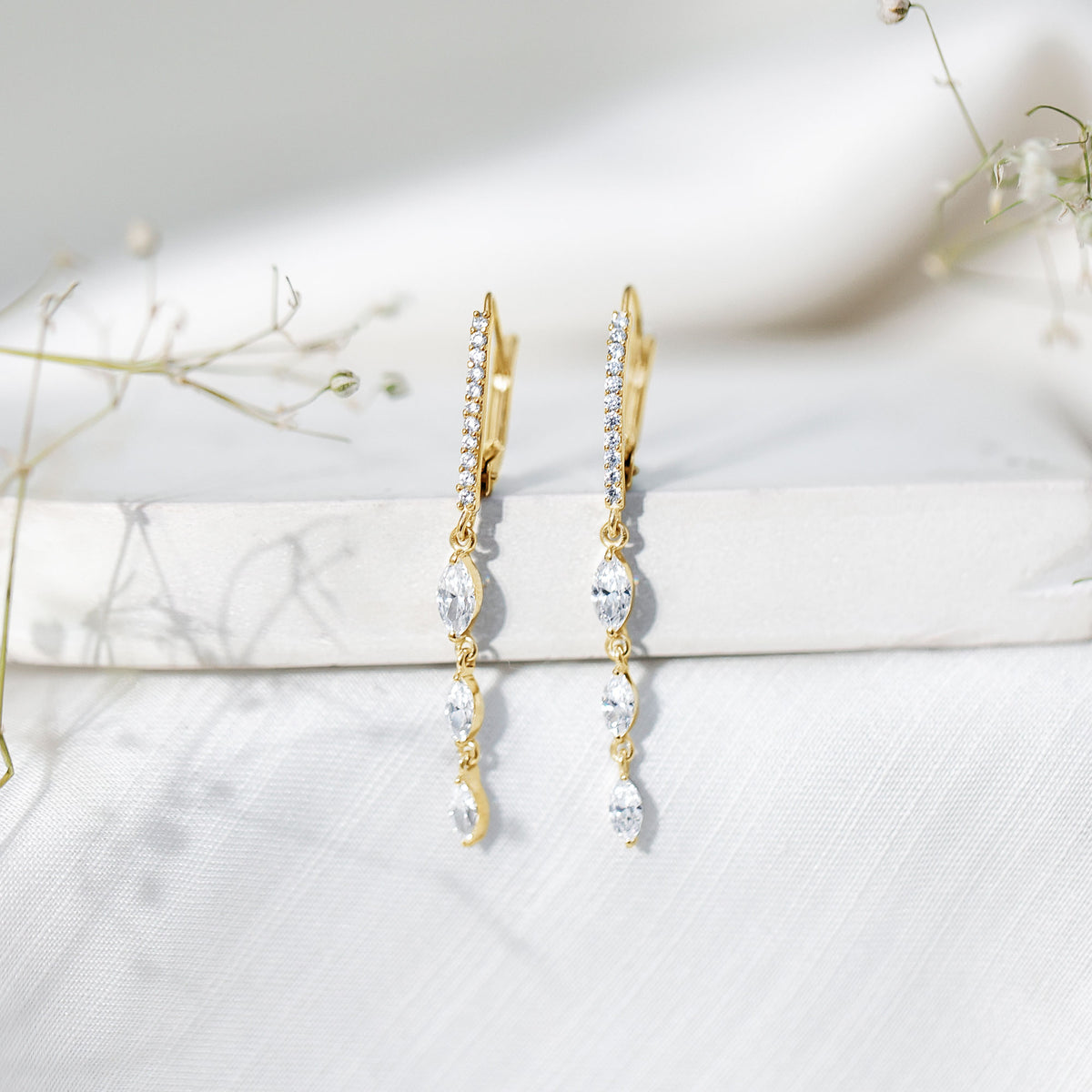 Certified Lab Grown Diamond Long Dangle Earrings for Bride Lab - ( EF-VS ) - Rosec Jewels