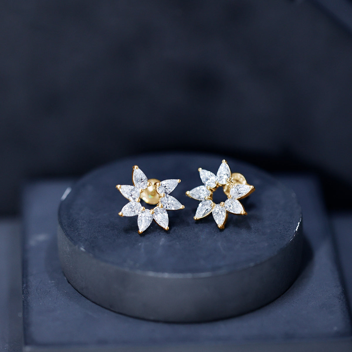 Pear Cut Lab Grown Diamond Flower Stud Earrings with Screw Back Lab - ( EF-VS ) - Rosec Jewels