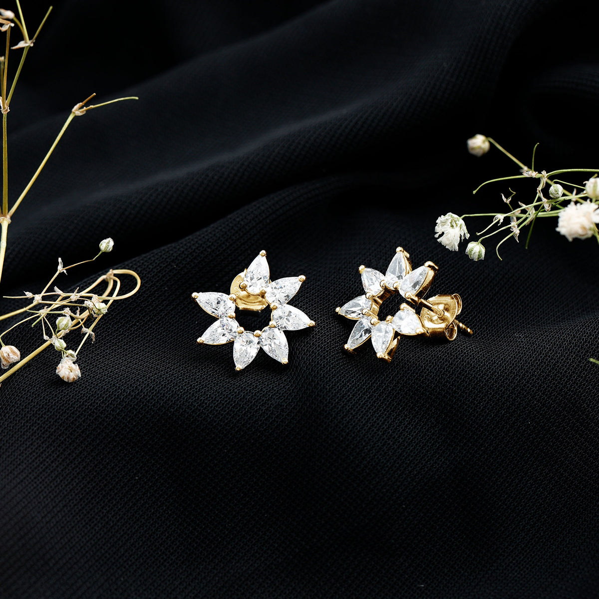 Pear Cut Lab Grown Diamond Flower Stud Earrings with Screw Back Lab - ( EF-VS ) - Rosec Jewels