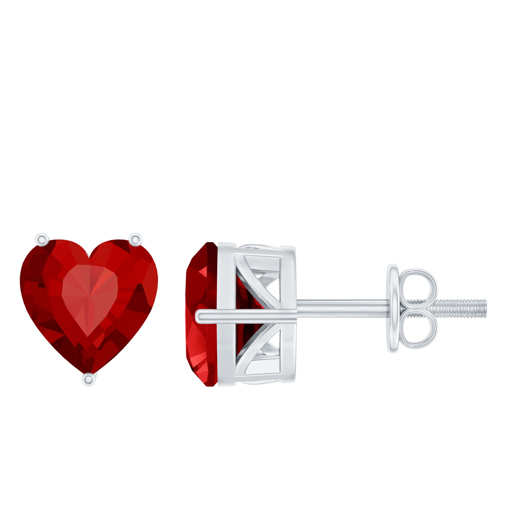 Rosec Jewels-Silver Lab Grown Ruby Heart Stud Earrings with Screw Back