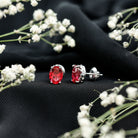 3 CT Oval Lab-Created Ruby Bridal Stud Earrings with Diamond AAAA - Rosec Jewels