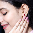 3 CT Oval Lab-Created Ruby Bridal Stud Earrings with Diamond AAAA - Rosec Jewels