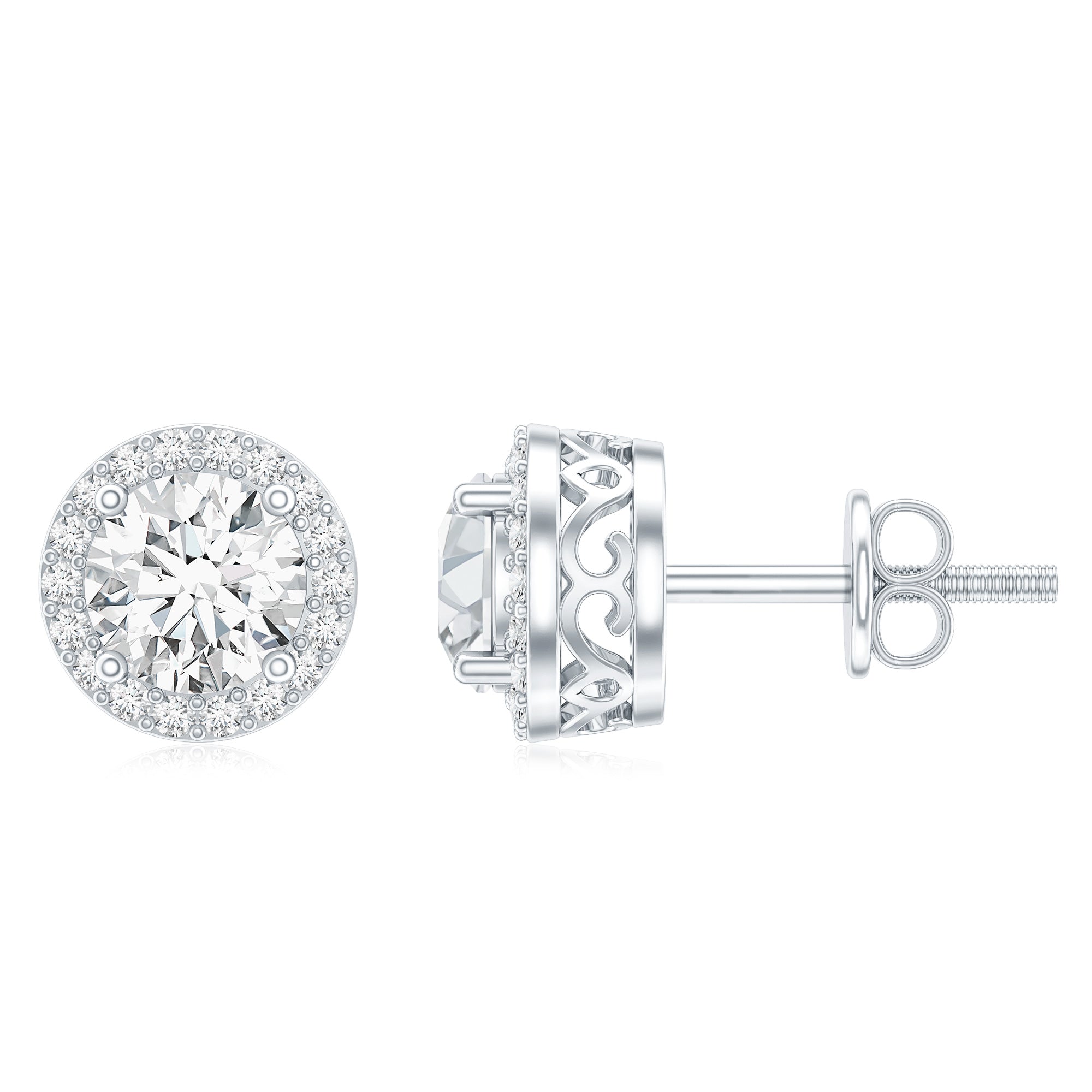 3 CT Certified Moissanite Minimal Stud Earrings with Halo in Gold D-VS1 - Rosec Jewels