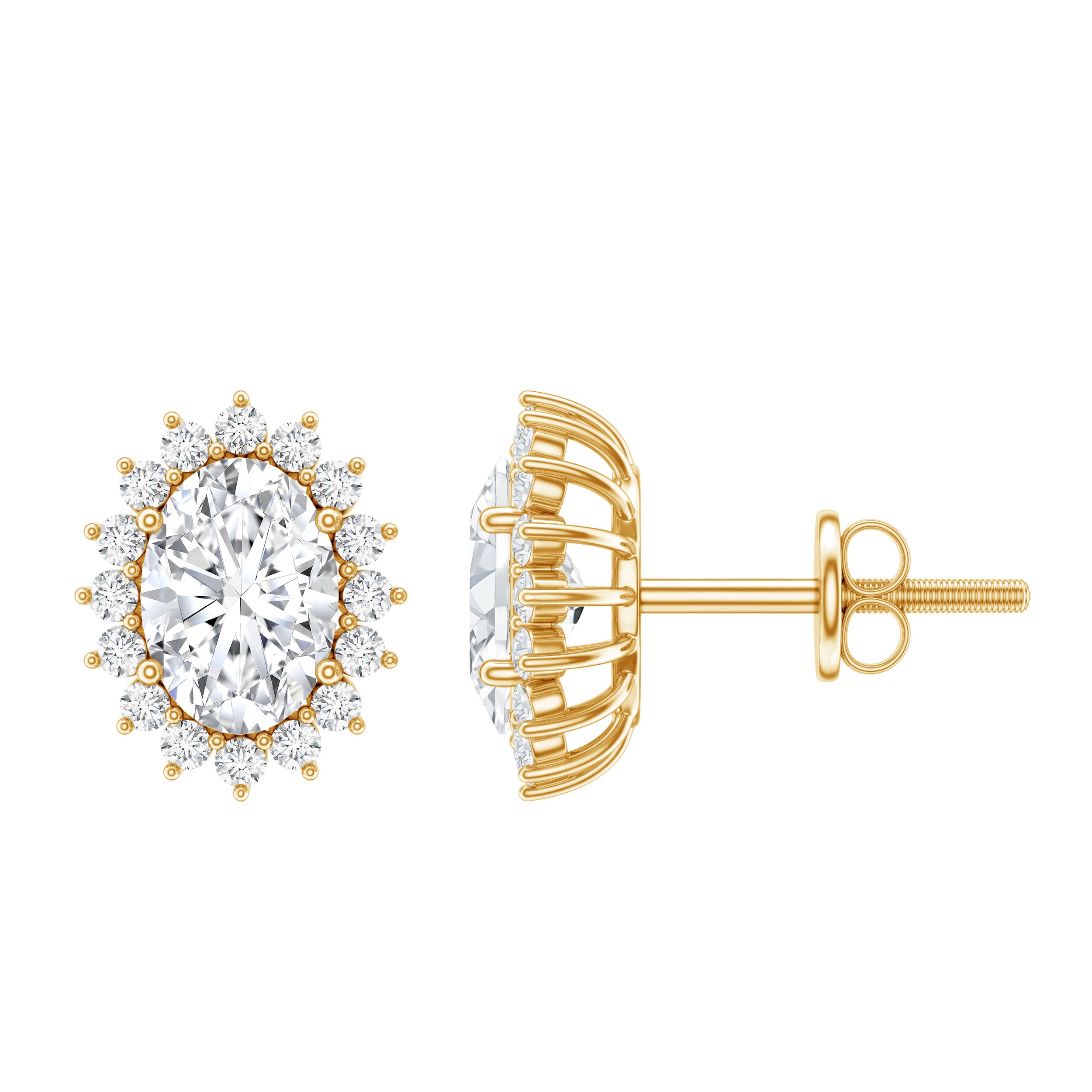 2.25 CT Oval Moissanite Classic Stud Earrings With Halo D-VS1 - Rosec Jewels