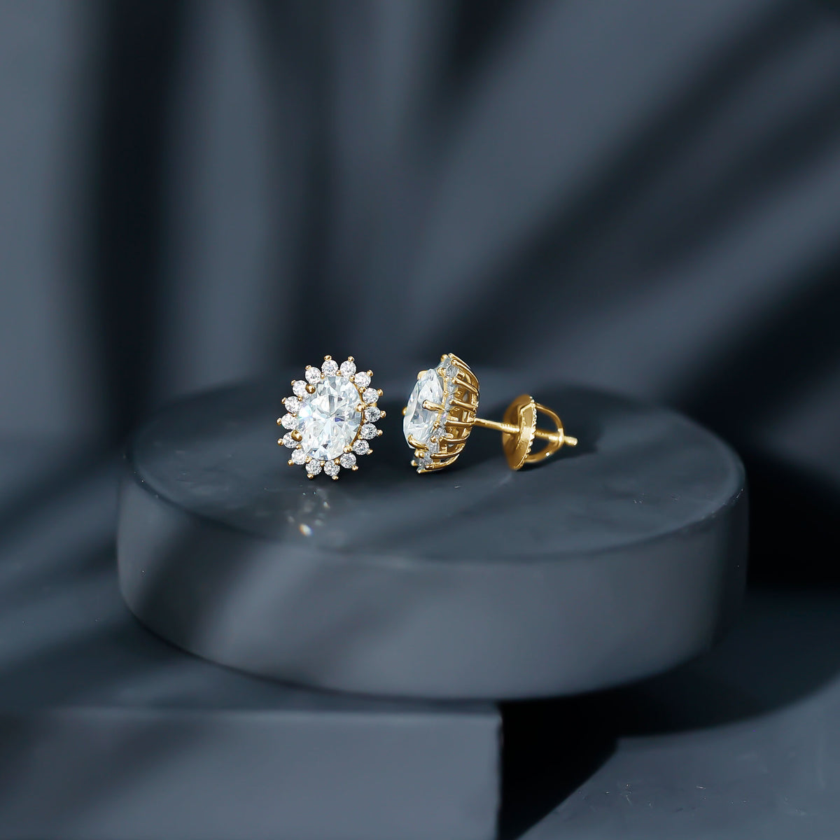 1.9 Carat Oval Moissanite Classic Stud Earrings With Halo D-VS1 - Rosec Jewels