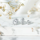 Certified Moissanite Oval Stud Earrings with Halo D-VS1 - Rosec Jewels