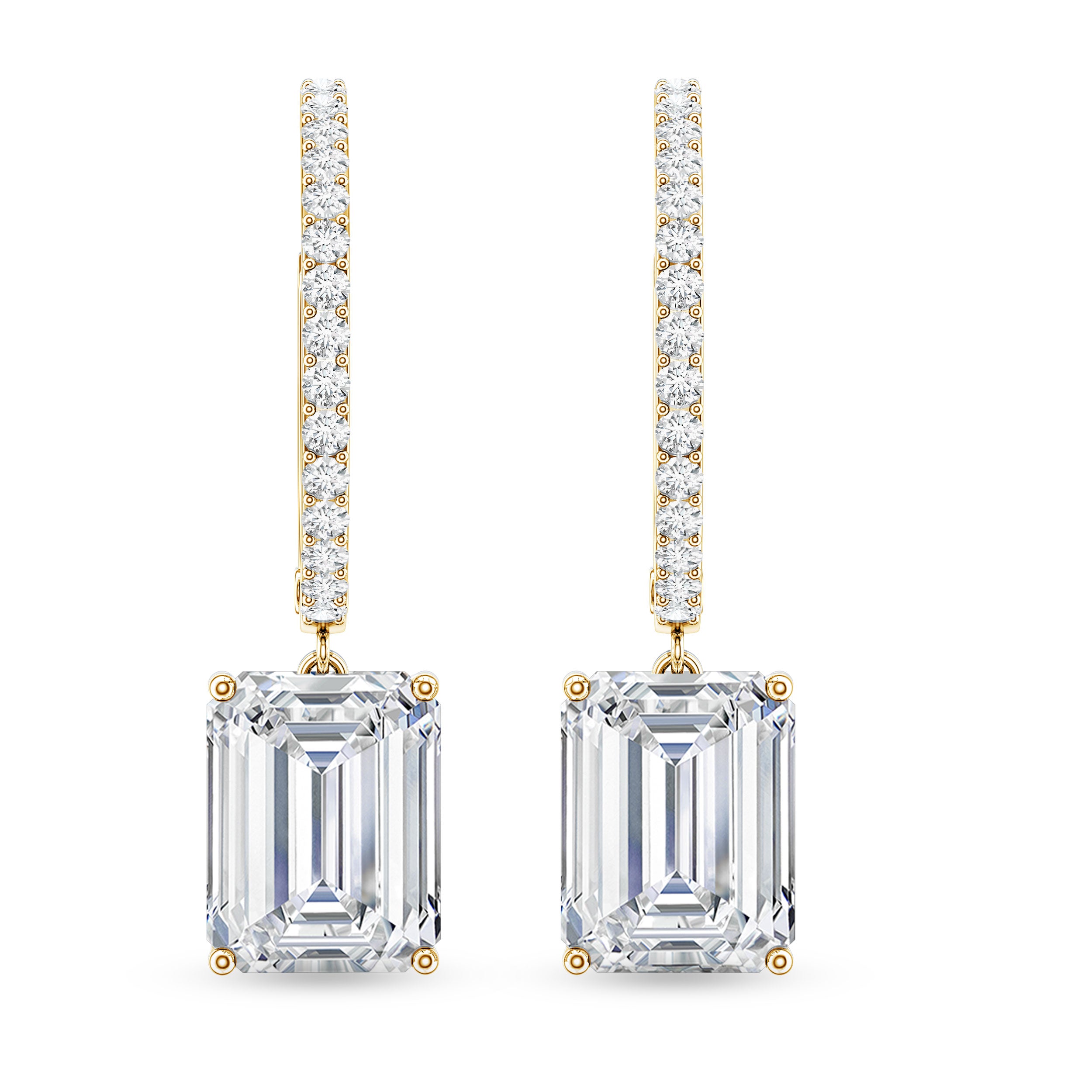 Certified 2.8 Carat Emerald Cut Moissanite Drop Hoop Earrings D-VS1 - Rosec Jewels