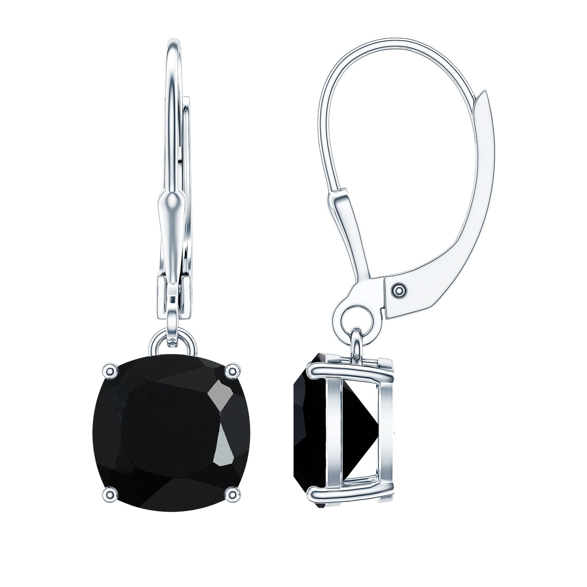 Genuine 8mm Cushion Cut Black Spinel Drop Earrings Lever Back AAA - Rosec Jewels