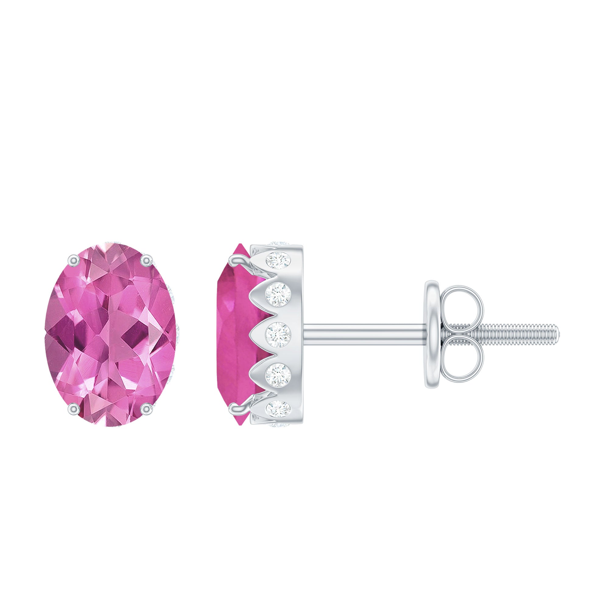 Pink Tourmaline Oval Stud Earrings with Diamond