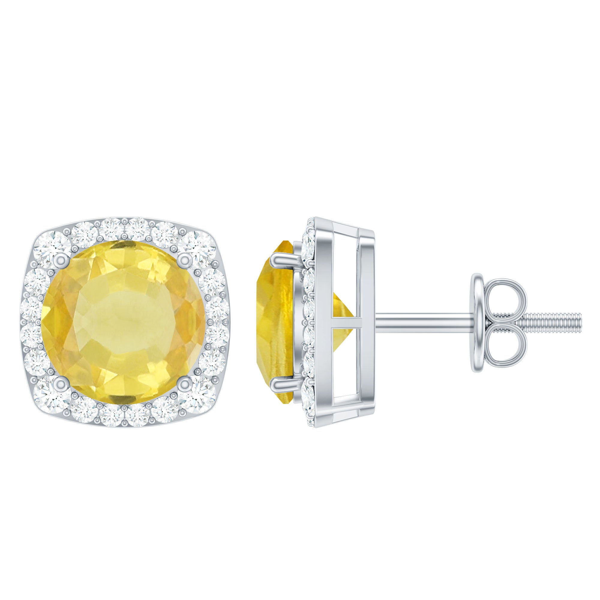 Lab Created Yellow Sapphire and Diamond Halo Stud Earrings