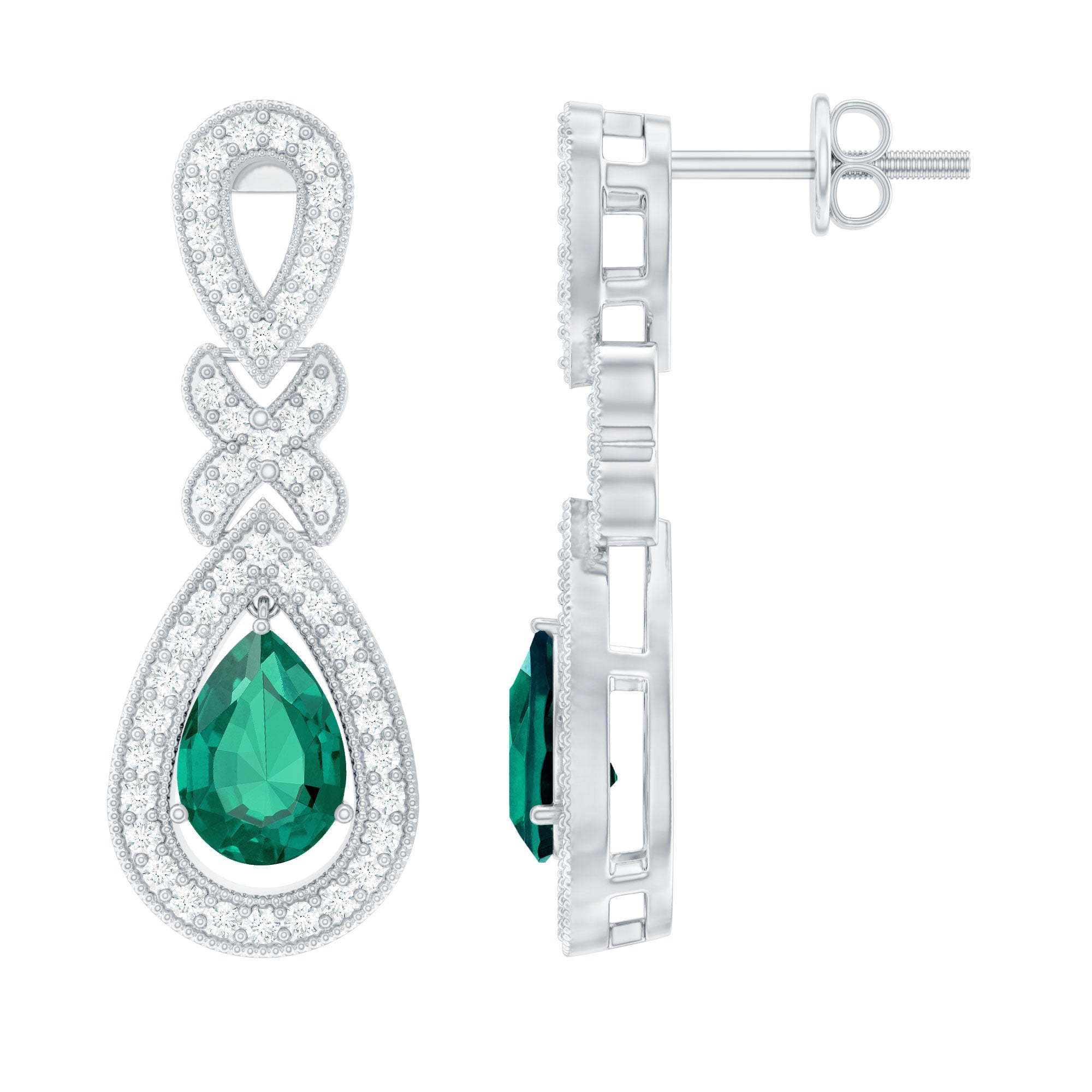 Lab Grown Emerald Wedding Dangle Earrings With Moissanite