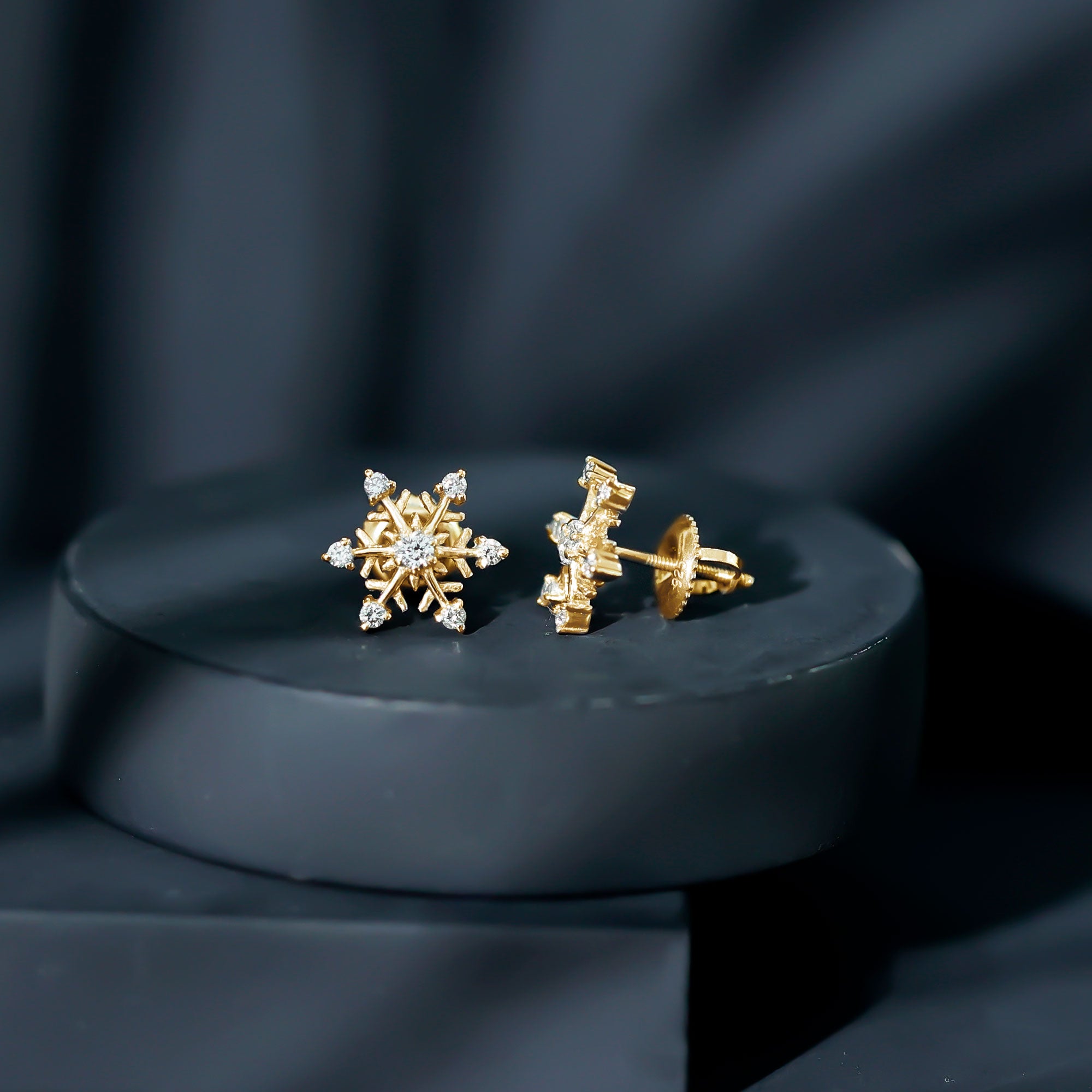 Rosec Jewels-Round Diamond Snowflake Stud Earrings