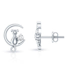 Diamond Cat Moon Stud Earrings for Women Lab - ( EF-VS ) - Rosec Jewels