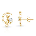Diamond Cat Moon Stud Earrings for Women Lab - ( EF-VS ) - Rosec Jewels