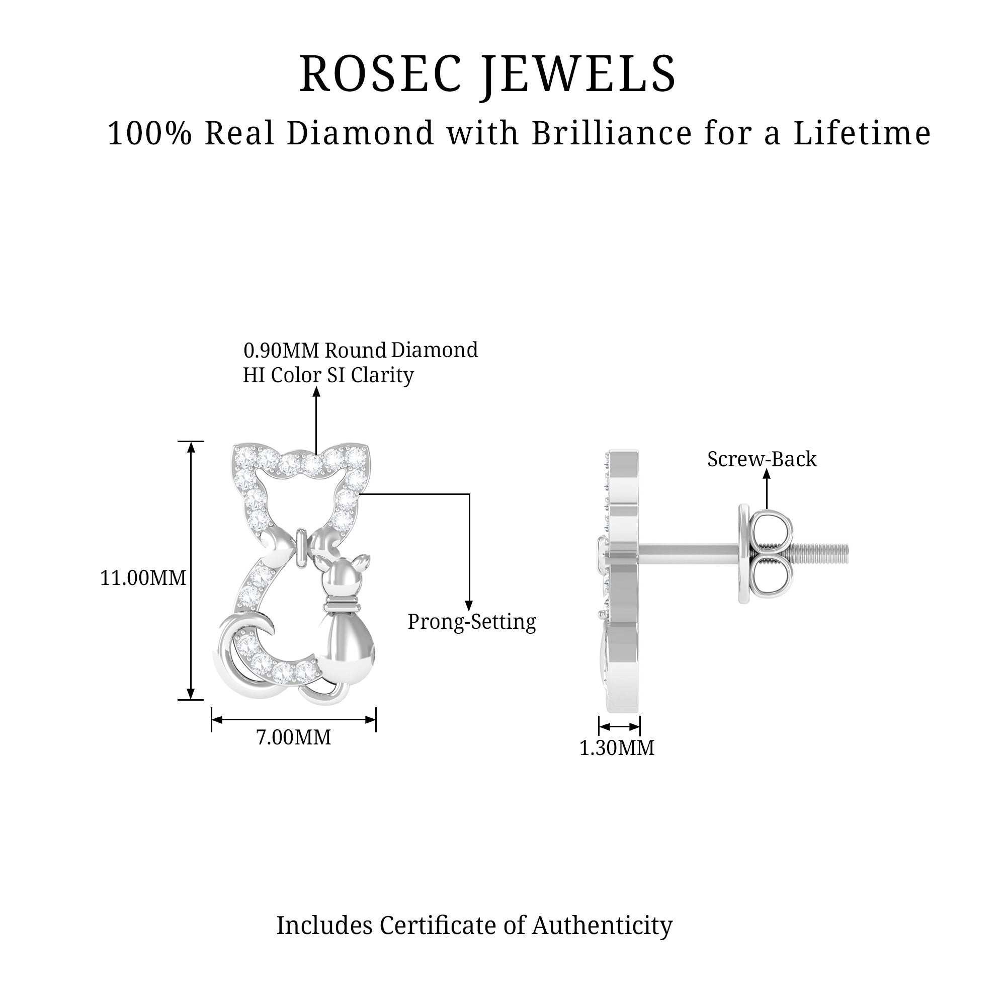 Rosec Jewels-Cat Stud Earrings with Diamond Accent