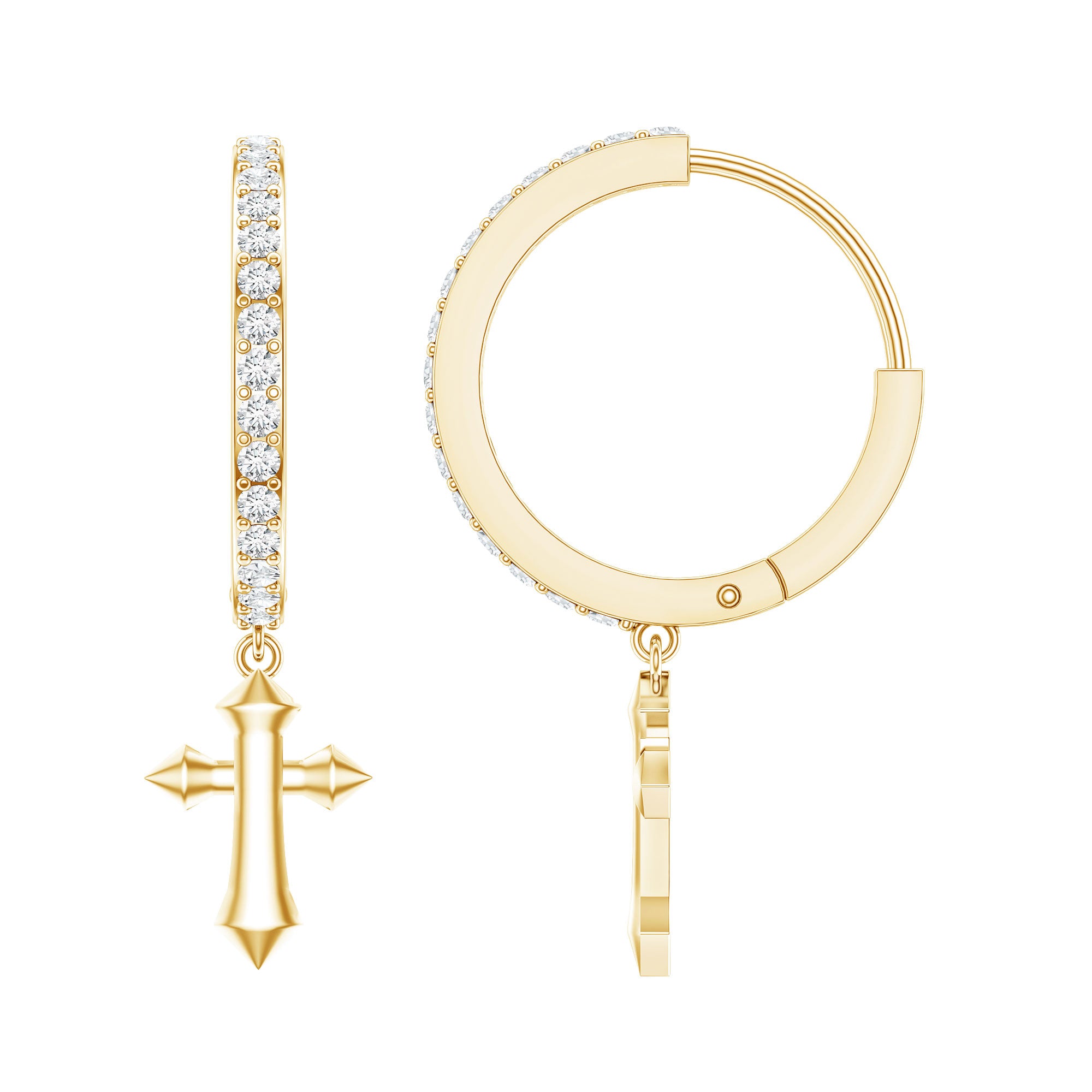 Certified Diamond Cross Drop Hoop Earrings Lab - ( EF-VS ) - Rosec Jewels