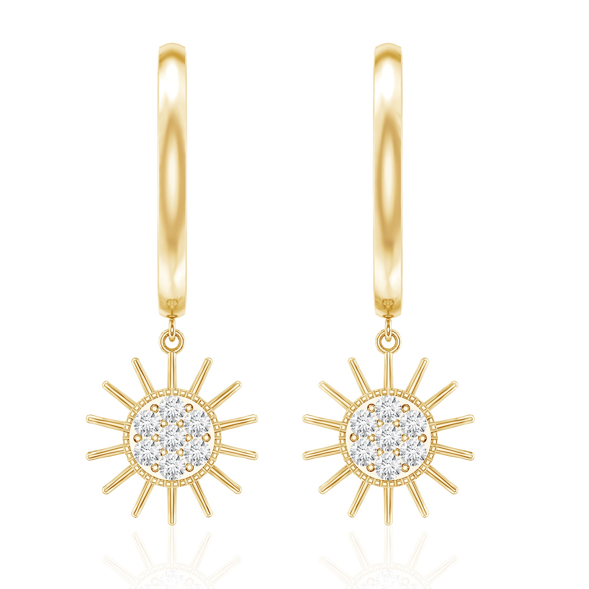 Certified Diamond Sunburst Hoop Earrings Lab - ( EF-VS ) - Rosec Jewels