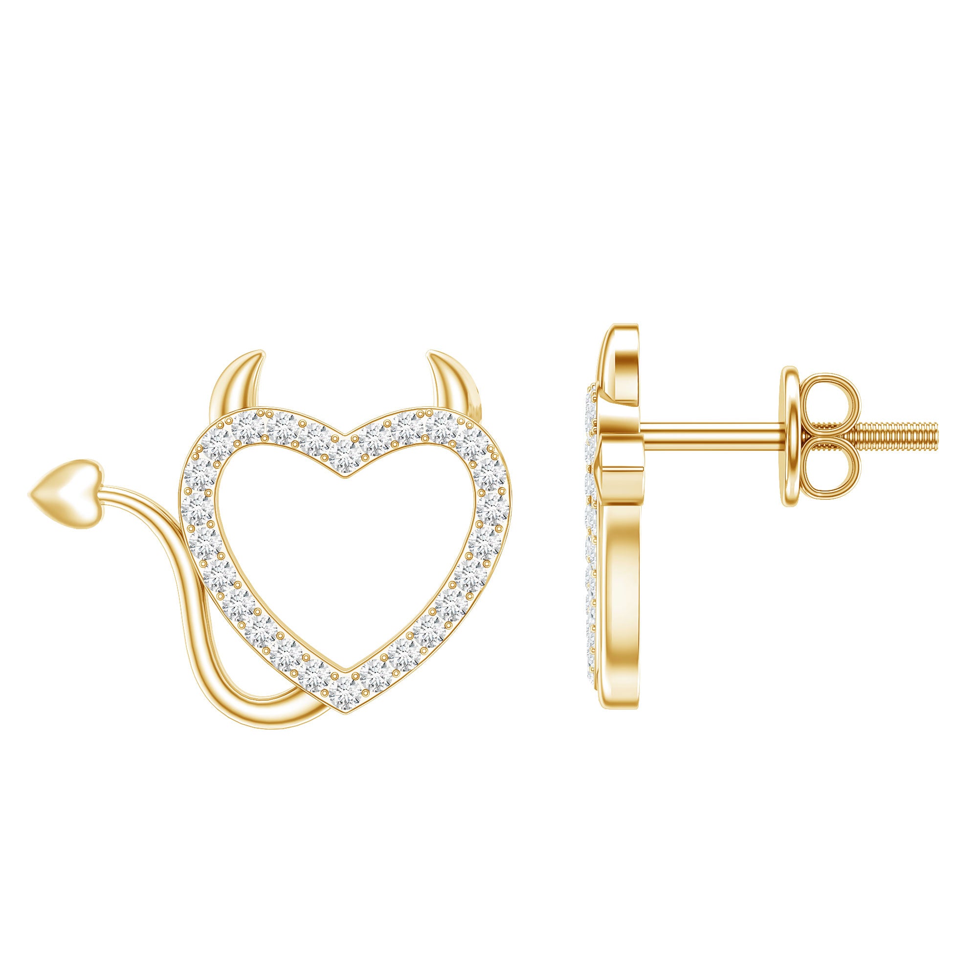 Round Diamond Devil Heart Earrings Lab - ( EF-VS ) - Rosec Jewels
