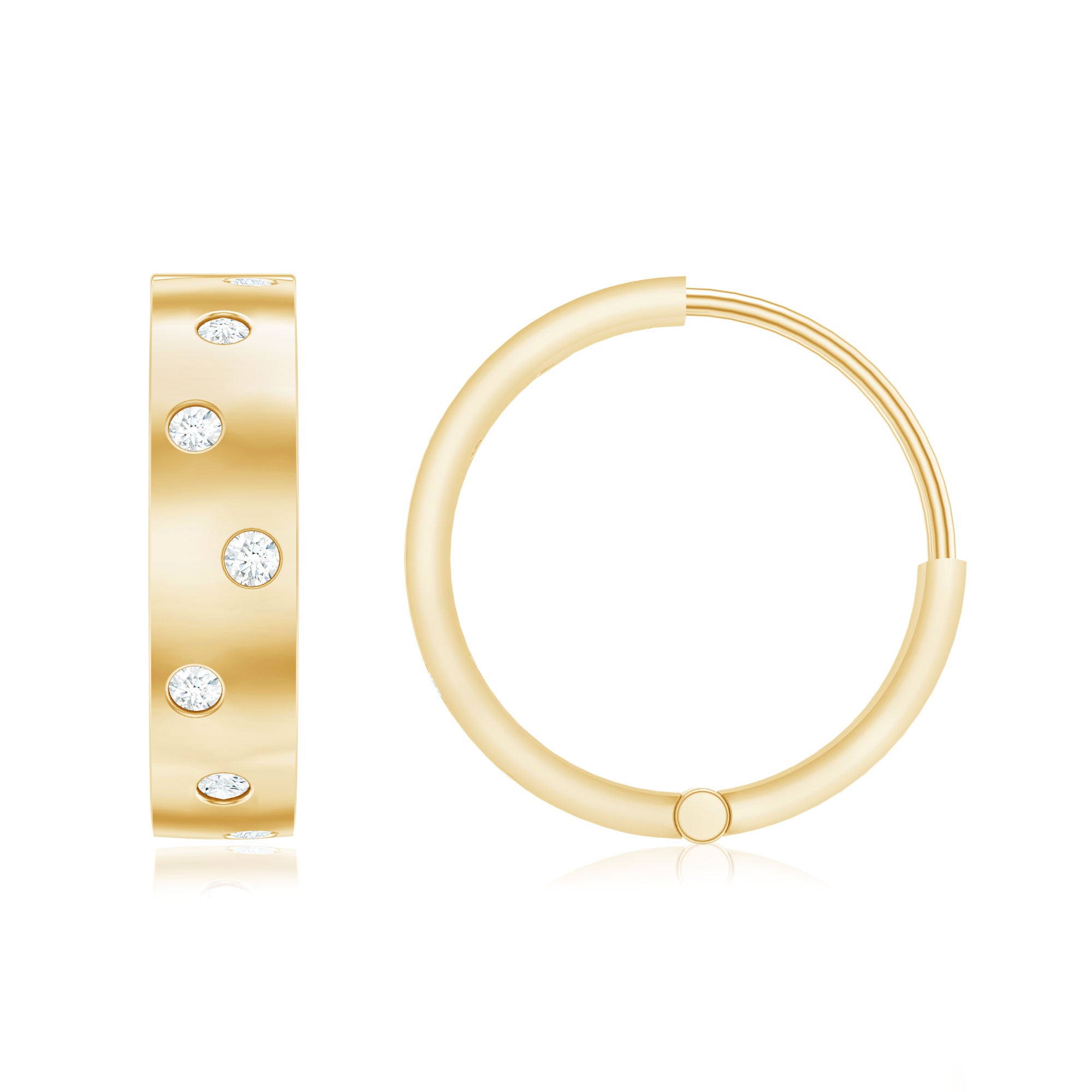 Flush Set Diamond Hoop Earrings For Women Lab - ( EF-VS ) - Rosec Jewels