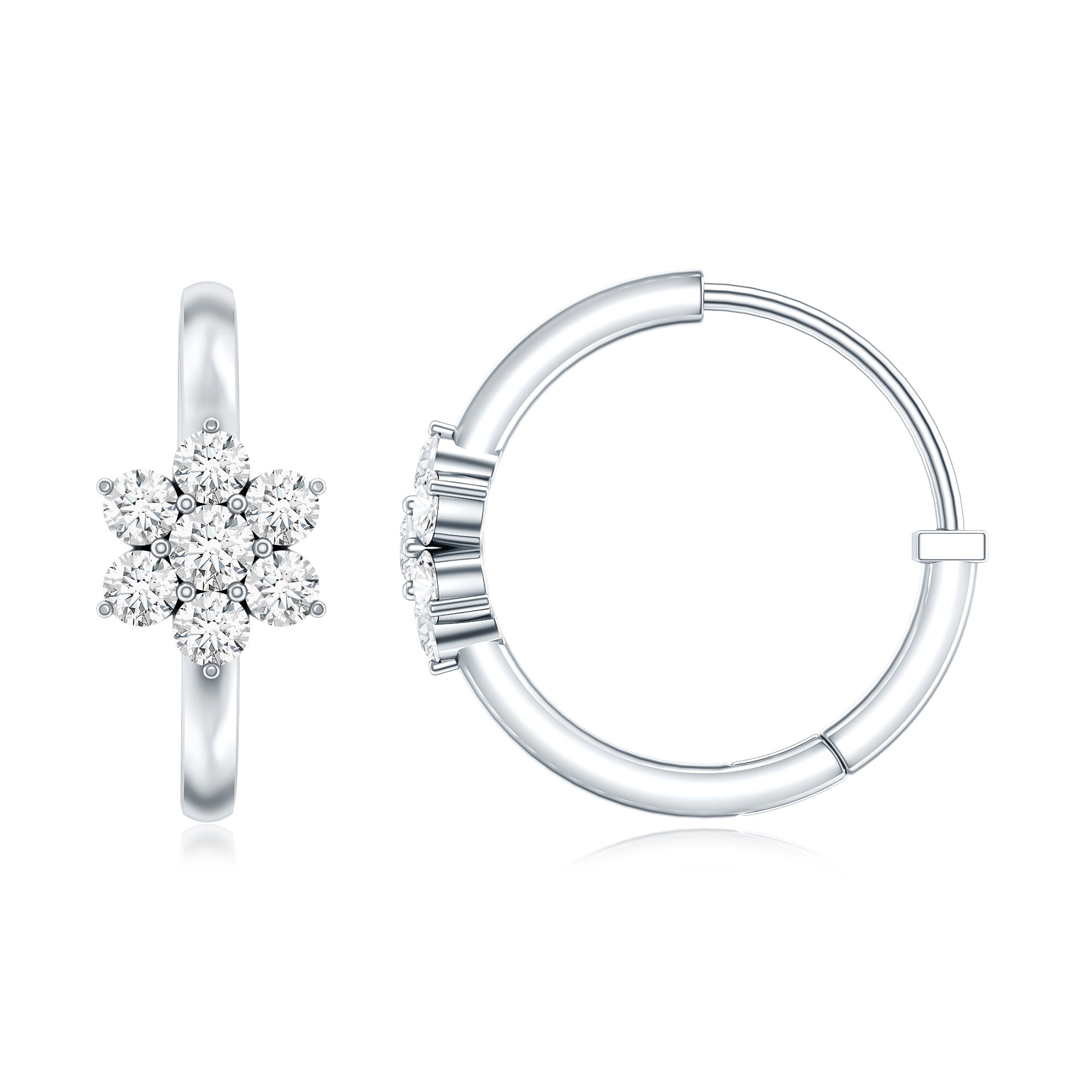 Diamond Flower Hoop Earrings For Her Lab - ( EF-VS ) - Rosec Jewels