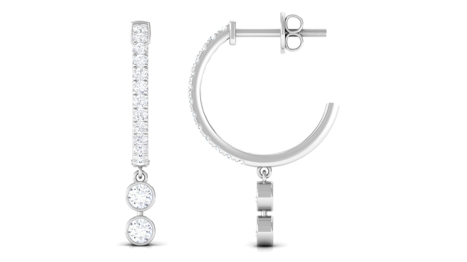 Rosec Jewels-1/2 CT Minimal Diamond Gold Hoop Drop Earrings in Bezel Setting