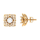 Rosec Jewels-Flower Stud Earrings with Round Shape Diamond