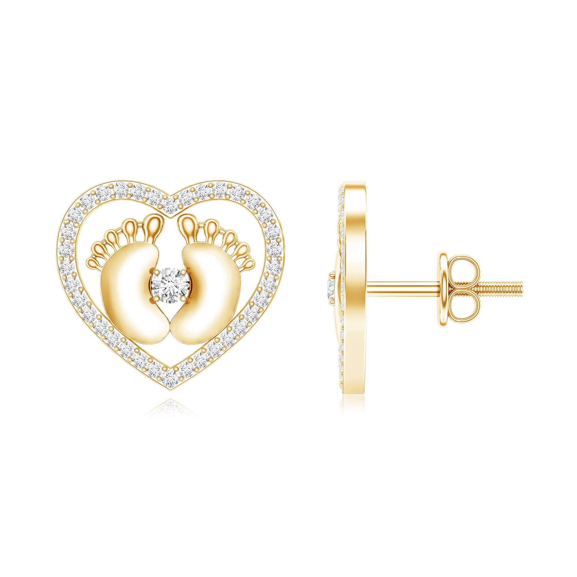Diamond Heart Stud Earrings with Baby Feet Lab - ( EF-VS ) - Rosec Jewels