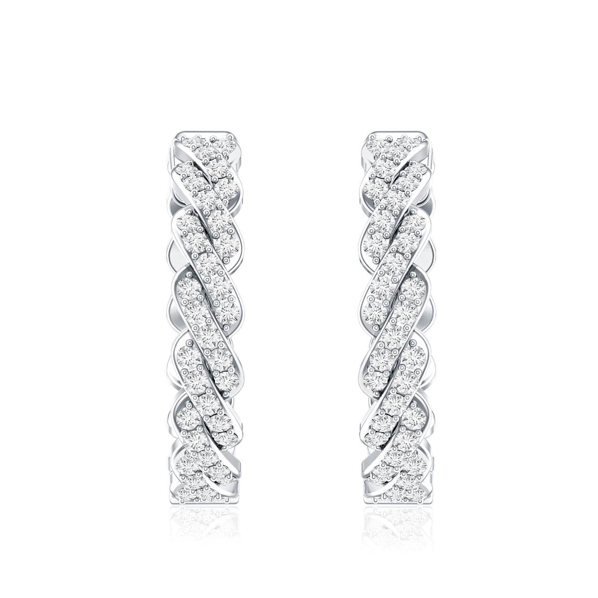 Natural Diamond Twisted Hoop Earrings with Certificate Lab - ( EF-VS ) - Rosec Jewels
