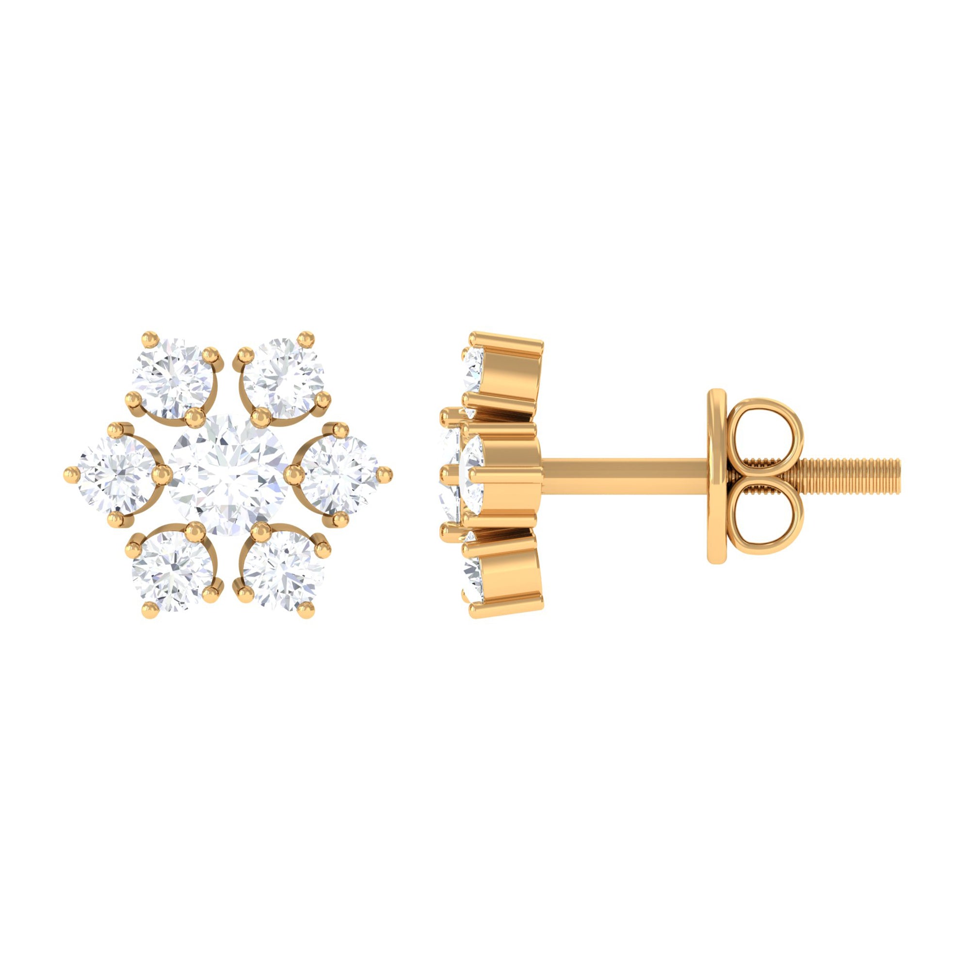 Rosec Jewels-3/4 CT Diamond Cluster Flower Stud Earrings in Gold