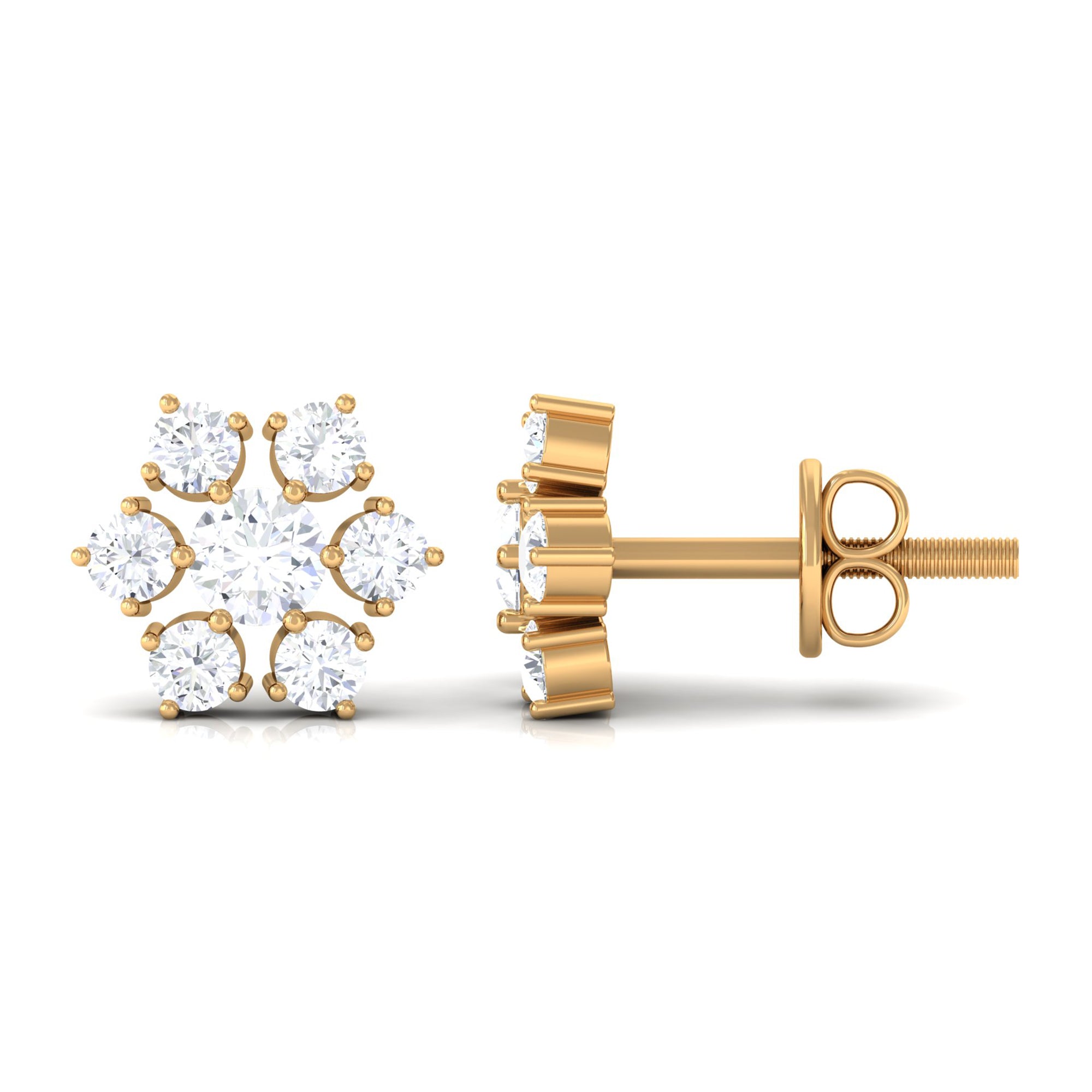 Rosec Jewels-3/4 CT Diamond Cluster Flower Stud Earrings in Gold