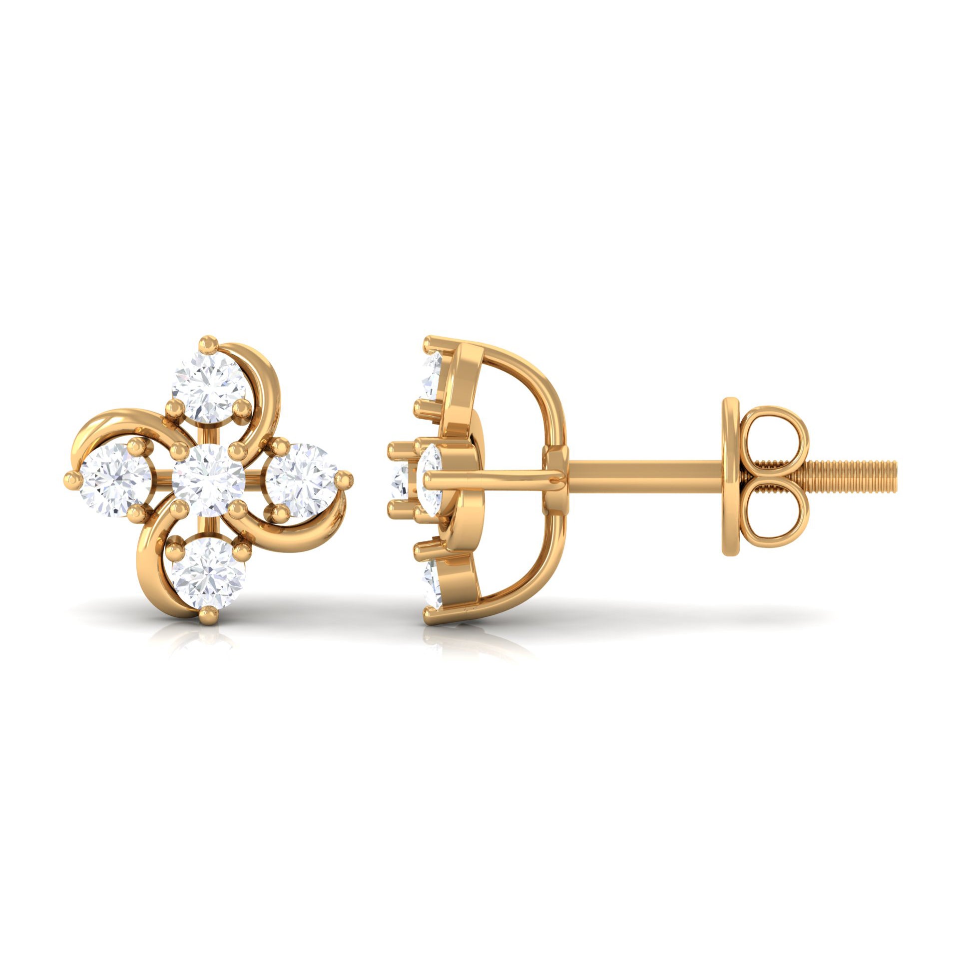 Rosec Jewels-1/2 CT Diamond Cluster Flower Stud Earrings