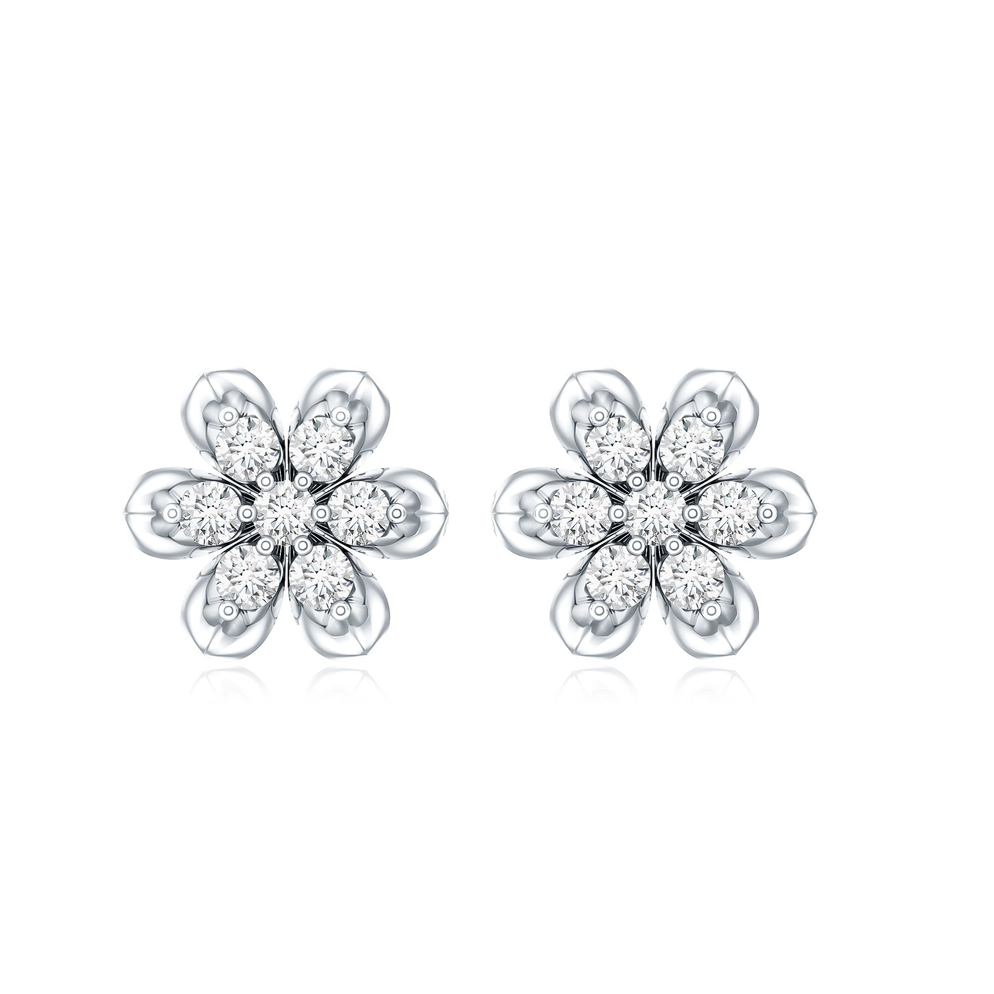 Brilliant Cut Diamond Flower Stud Earrings with Screw Back Lab - ( EF-VS ) - Rosec Jewels