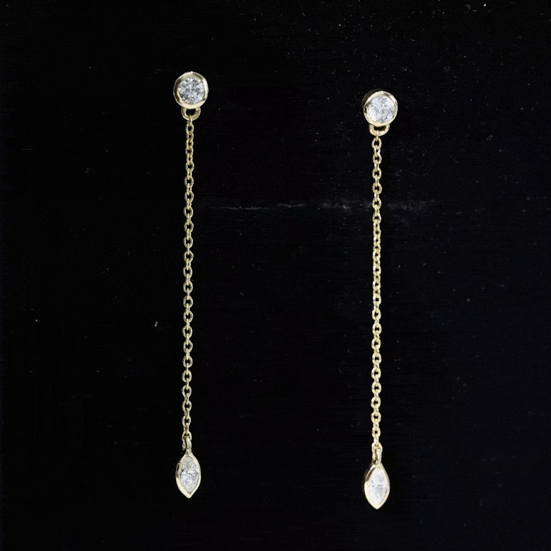 Certified Diamond Dangle Chain Earrings in Bezel Setting Lab - ( EF-VS ) - Rosec Jewels