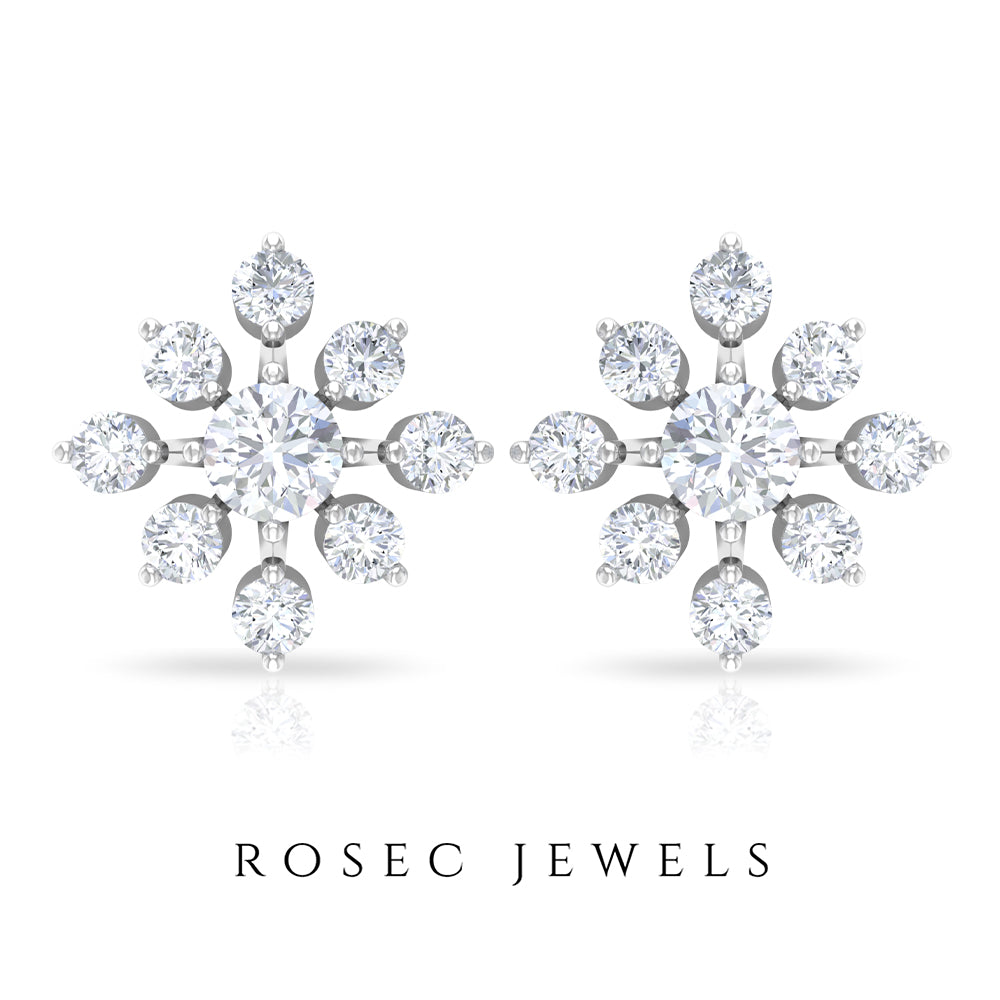 Round Cut Diamond Flower Stud Earrings for Women Lab - ( EF-VS ) - Rosec Jewels