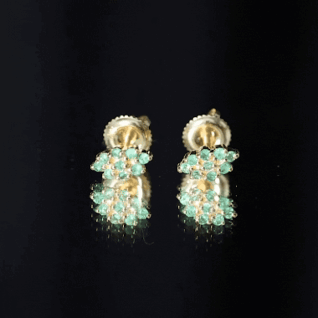 Natural Round Emerald Cluster Stud Earrings With Screw Back AAA - Rosec Jewels