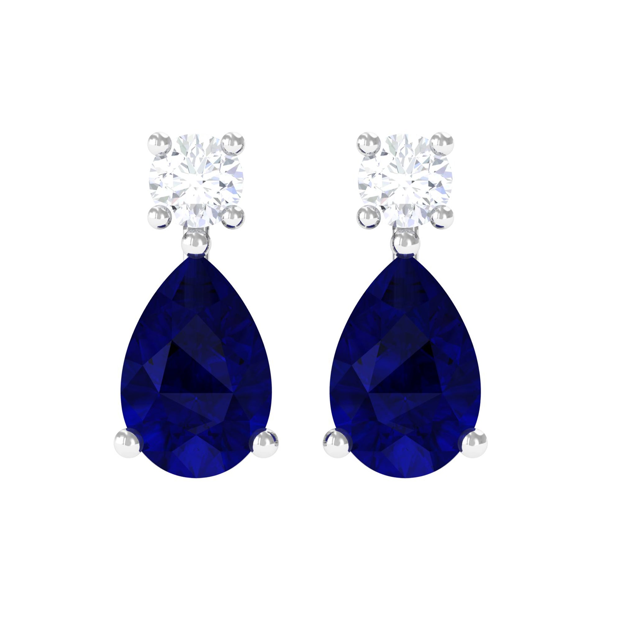 Pear Cut Blue Sapphire Diamond Two Stone Stud Earrings AAA - Rosec Jewels