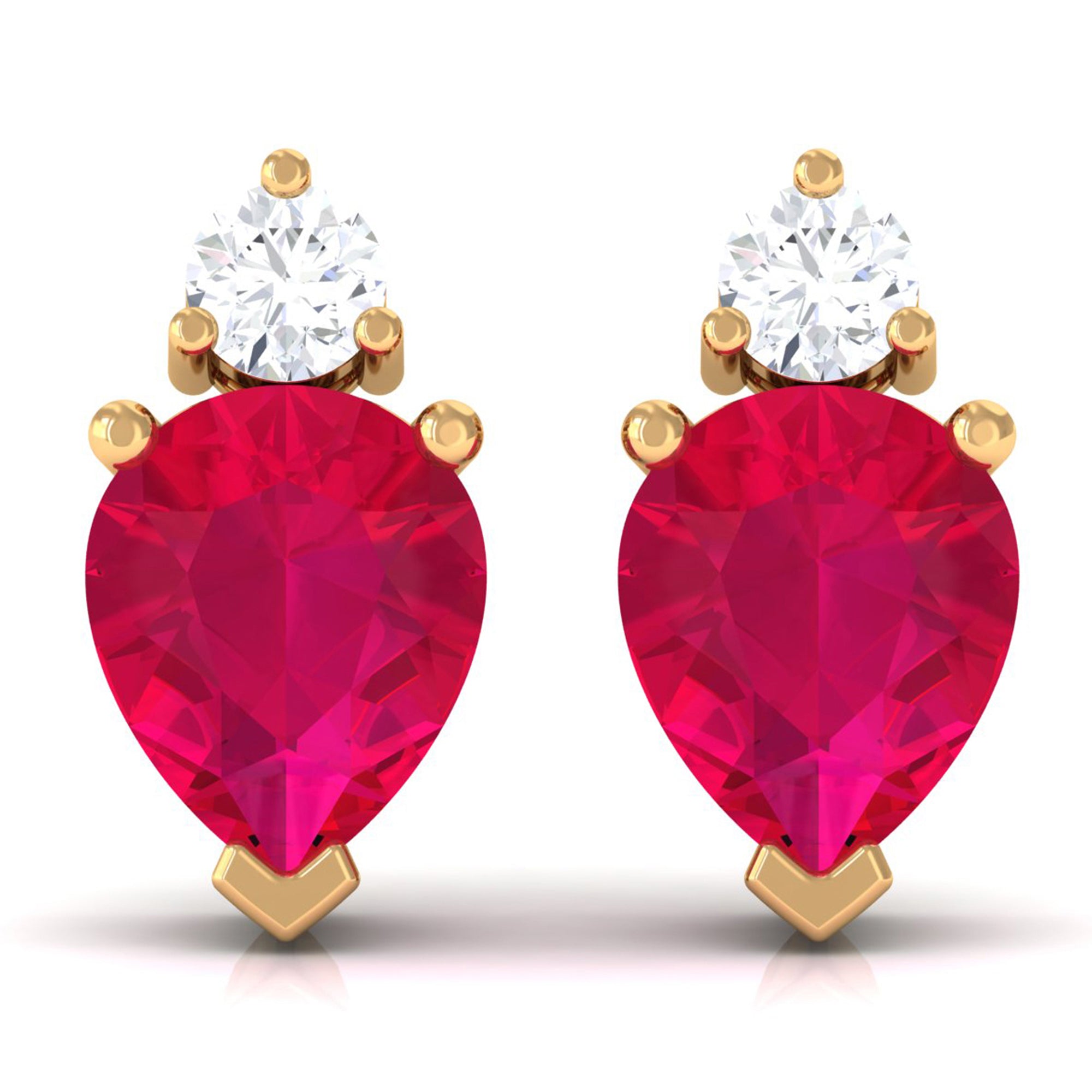 Pear Cut Ruby and Diamond Stud Earrings For Women AAA - Rosec Jewels